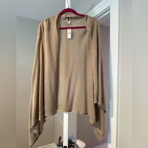 Talbots jersey stitch tan/beige/gold travel ruana poncho shawl M/L NWT